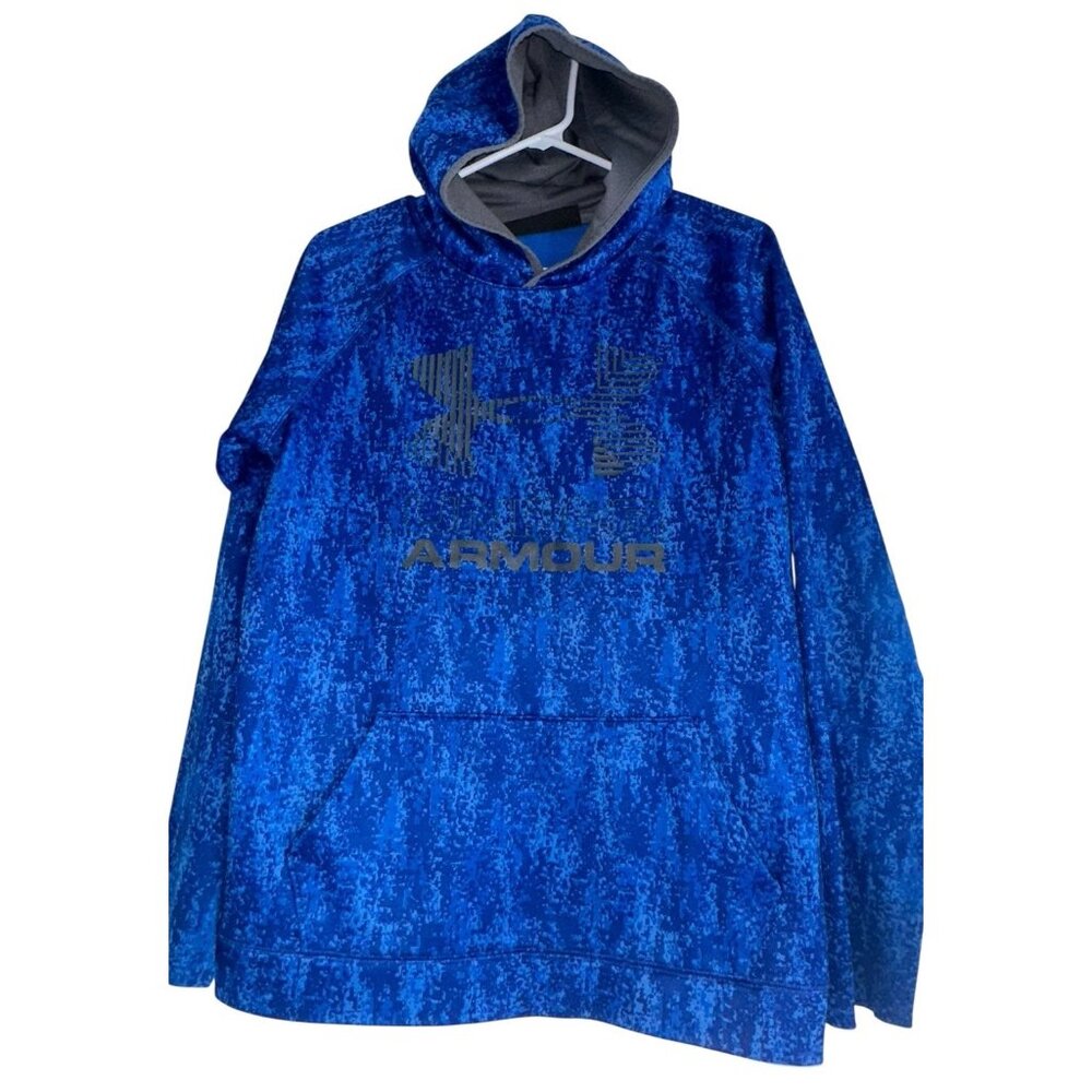 Under Armour Boys Storm Blue Digital Camo Hoodie Sz XL Cold Gear READ